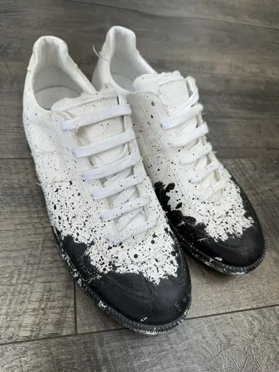 Pre-owned Maison Margiela Replica Gat Black Paint Splatter (46) Shoes In White