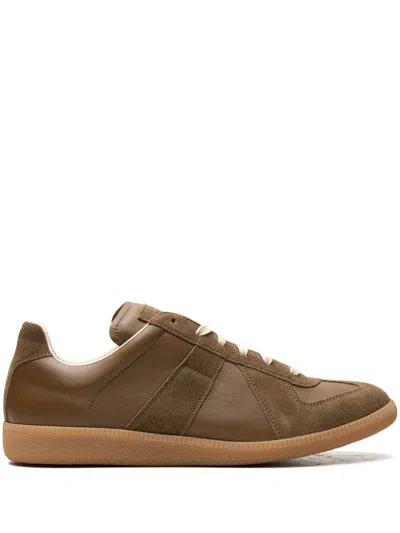 Maison Margiela Calfskin Leather Replica Suede Sneakers In Brown