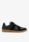 Maison Margiela Replica Leather Low Top Sneakers In Black