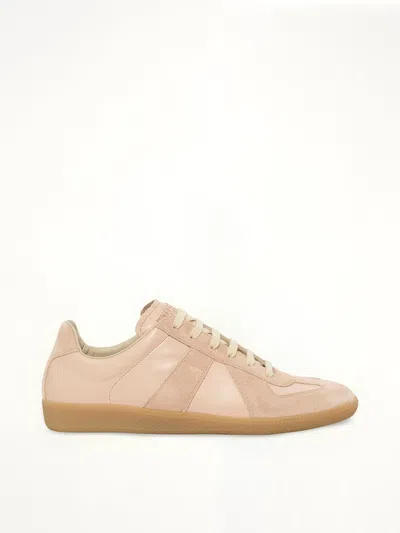 Maison Margiela 'replica' Pink Low Top Sneakers With Suede Details And Logo On The Tongue In Leather Woman In Beige