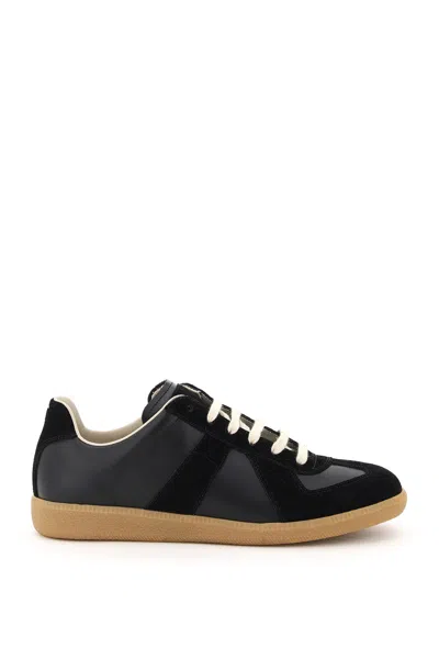 Maison Margiela Casual Low Top Sneakers With Suede Panels In Black