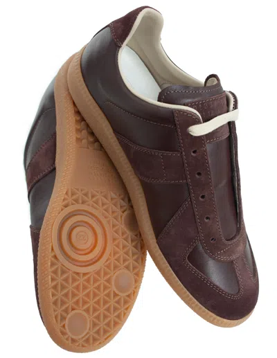 Maison Margiela Replica Leather Trainers In Brown