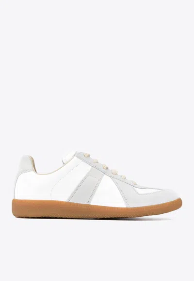 Maison Margiela Low-top Leather Sneakers With Contrasting Details In White