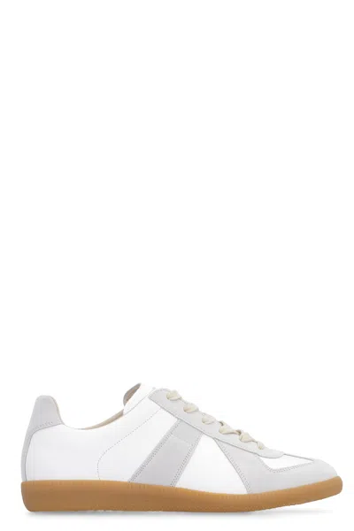 Maison Margiela Low-top Leather Sneakers With Contrasting Details In White