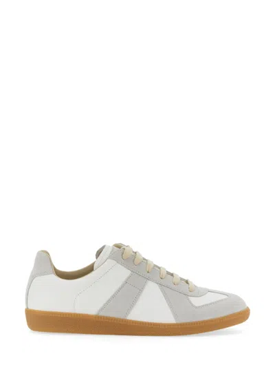 Maison Margiela Replica Leather Suede Overlays Sneakers In White
