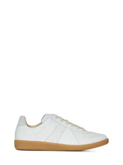 Maison Margiela Replica Light Grey Camel Leather Lace-up Sneakers In White