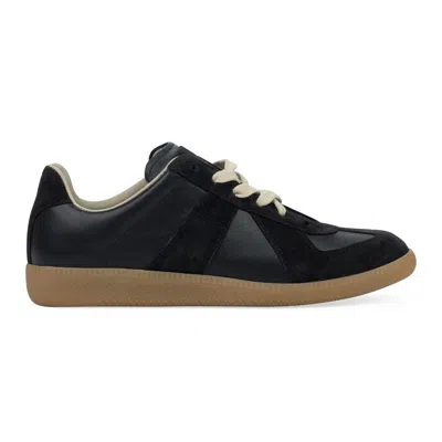 Maison Margiela Casual Low Top Sneakers With Suede Panels In Black