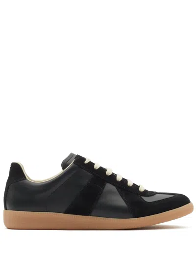 Maison Margiela Casual Low Top Sneakers With Suede Panels In Black