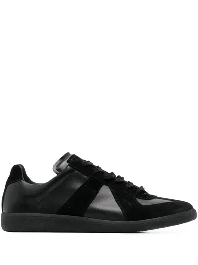 Maison Margiela Low Top Sneakers Featuring Suede Panels In Black