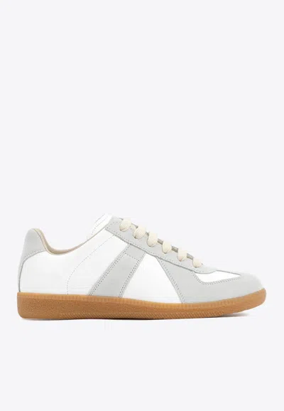 Maison Margiela Low-top Leather Sneakers With Contrasting Details In White