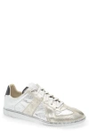 Maison Margiela Gold-tone Paneled Sneakers With Lace-up Fastening In White