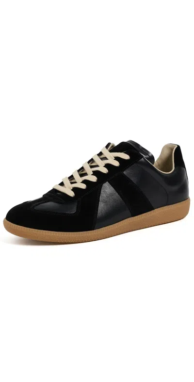 Maison Margiela Replica Low-top Leather And Suede Trainer Sneakers With Numbered Tongue Patch In Brown