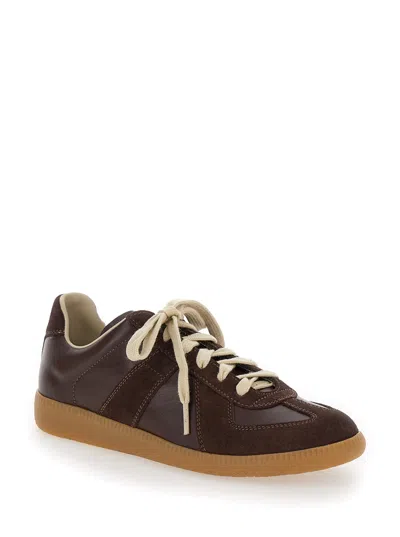 Maison Margiela Replica Low Top Sneakers In Suede And Leather In Red