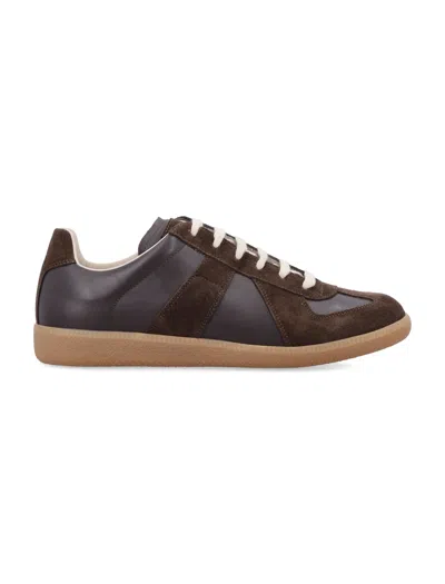 Maison Margiela Replica Low-top Leather And Suede Trainer Sneakers With Numbered Tongue Patch In Brown
