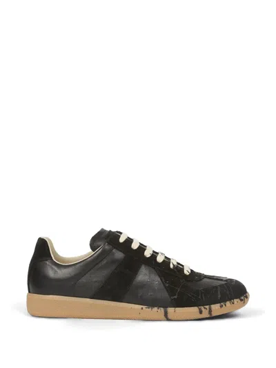 Maison Margiela Replica Paint-splatter Sneakers In Black
