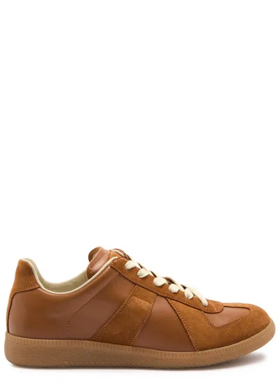 Maison Margiela Replica Brown Low Top Sneakers With Suede Details And Logo On The Tongue In Leather Woman
