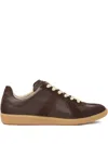 Maison Margiela Low Top Leather Sneakers With Round Toe In Brown
