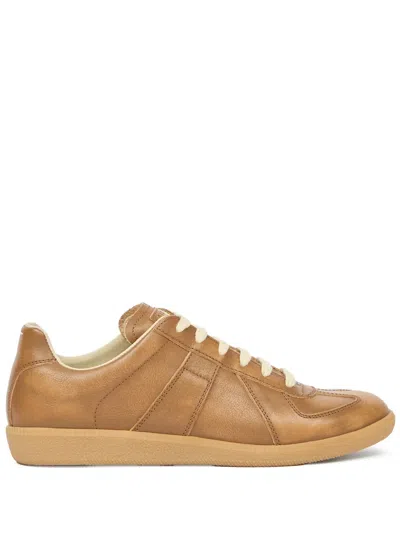 Maison Margiela Margiela Distressed Leather Replica Sneaker Brown In Orange