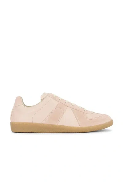 Maison Margiela 'replica' Pink Low Top Sneakers With Suede Details And Logo On The Tongue In Leather Woman In Beige
