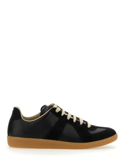 Maison Margiela Casual Low Top Sneakers With Suede Panels In Black