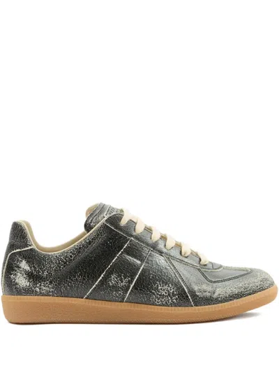 Maison Margiela Cracked Leather Low-top Sneakers In Black