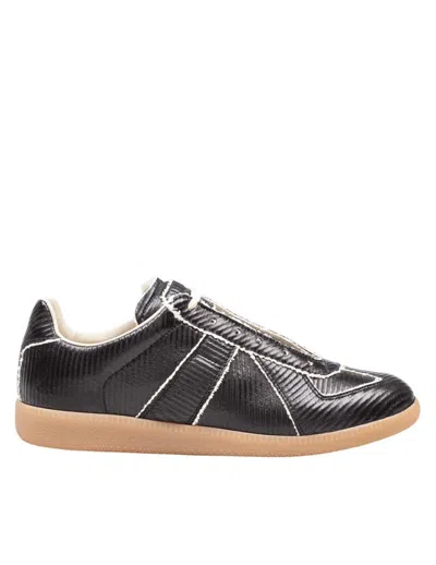 Maison Margiela Replica Sneakers Made Of Shiny Coated Leather In Black