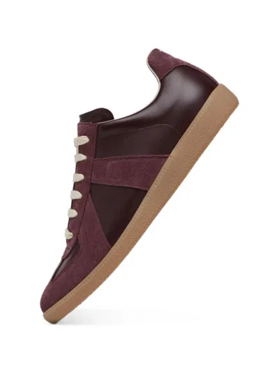 Maison Margiela Replica Low-top Leather And Suede Trainer Sneakers With Numbered Tongue Patch In Brown