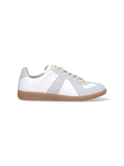 Maison Margiela Low-top Leather Sneakers With Contrasting Details In White
