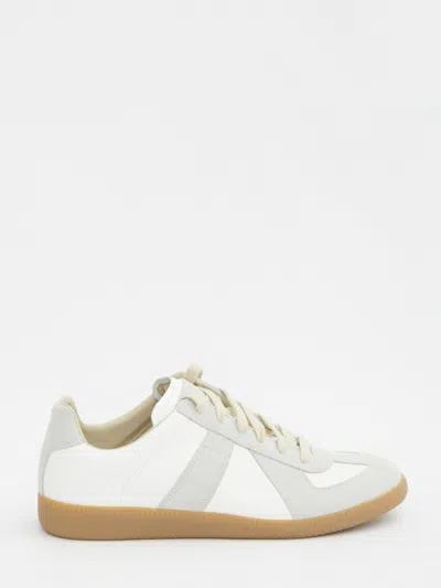 Maison Margiela Low-top Napa Leather And Suede Sneakers With Iconic Stitching In Multi