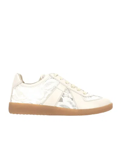 Maison Margiela Replica Lace And Leather Sneakers In White