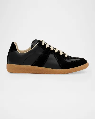 Maison Margiela 'replica' Pink Low Top Sneakers With Suede Details And Logo On The Tongue In Leather Woman In Beige