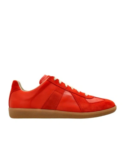 Maison Margiela Replica Leather And Suede Sneakers In Red