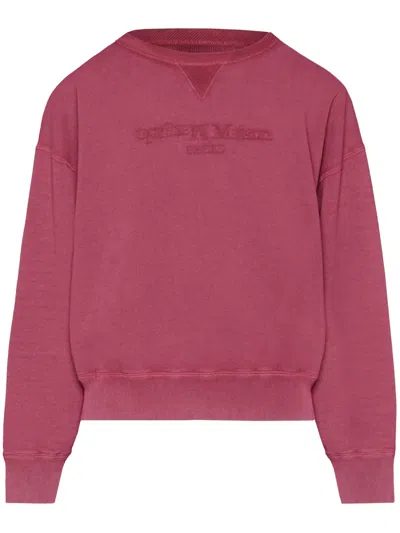 Maison Margiela Reverse Logo Sweatshirt With Hood In Red