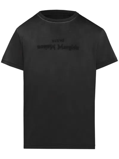 Maison Margiela Elevated Black T-shirt With Distressed Detailing And Signature Logo
