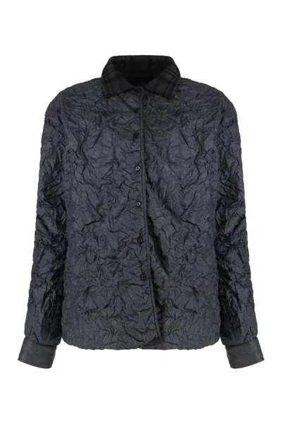 Maison Margiela Reversible Padded Jacket With Crinkled Quilted Panels And Plaid Wool Collar In Blue