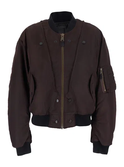 Maison Margiela Reversible Tech Fabric Jacket With Quilted Interior And Sleeve Pocket In Brown