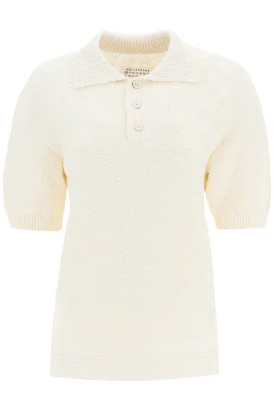 Maison Margiela Rib Trim Knit Polo Shirt In Off White (white)