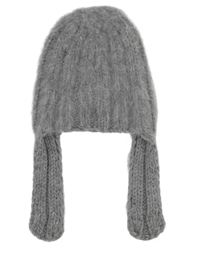 Maison Margiela Ribbed Beanie Ear Flaps Wool-alpaca Blend Hat In Gray