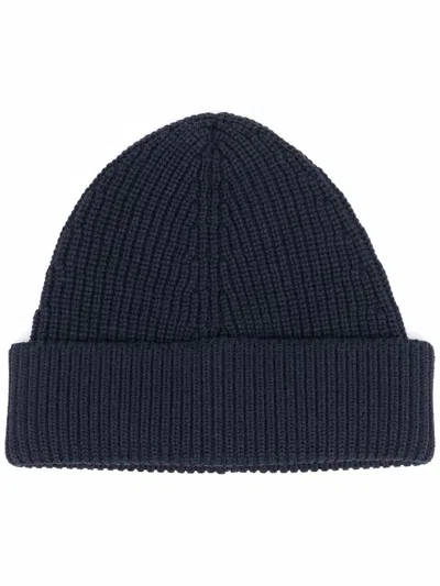 Maison Margiela Ribbed Knit Beanie Hat In Dark Blue