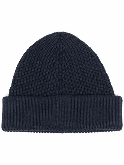 Maison Margiela Ribbed Knit Beanie Hat In Dark Blue
