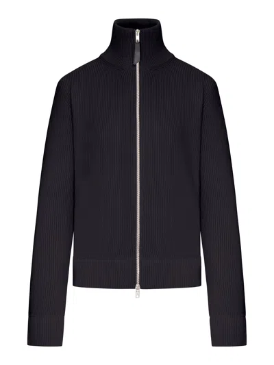 Maison Margiela Ribbed Cotton Zip-up Cardigan In Black