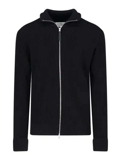 トップス Maison Margiela 4 Heavy Zip up Cardigan Maison Margiela Martin Margiela Black Ribbed-knit Zip-front