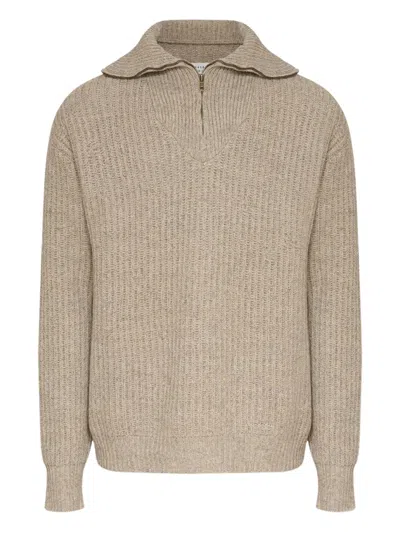 Maison Margiela Ribbed Half-zip Sweater In Brown
