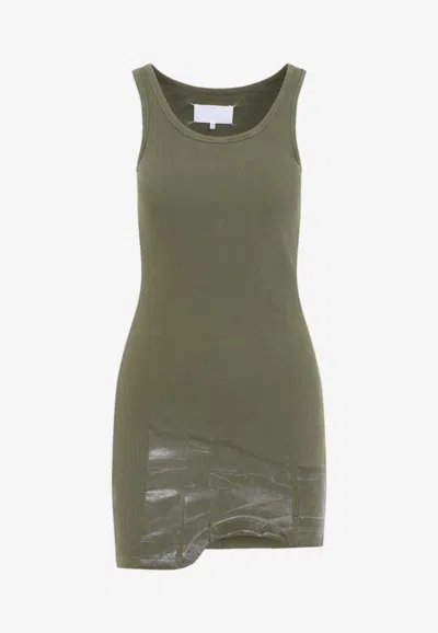 Maison Margiela Ribbed Jersey Asymmetric Mini Dress In Green