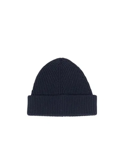 Maison Margiela Ribbed Knit Beanie Hat In Dark Blue