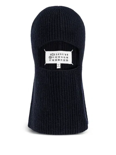 Maison Margiela Ribbed Knit Hat With Unique Stitch Detail In Blue