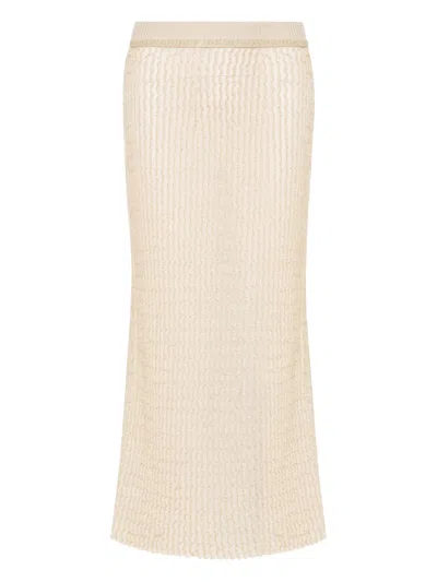Maison Margiela Ribbed-knit Midi Skirt In Neutral
