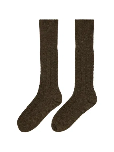 Maison Margiela Ribbed-knit Socks In Brown