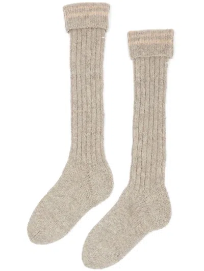 Maison Margiela Ribbed Knit Socks In Neutrals