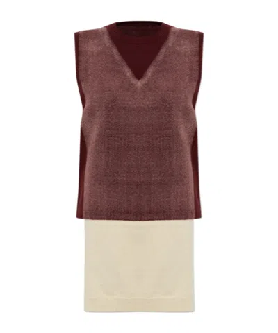 Maison Margiela Ribbed Knit Vest In Burgundy